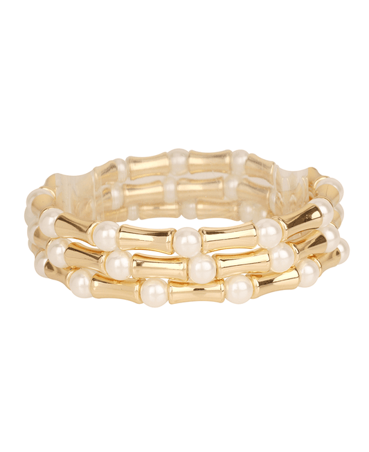 Pearl CCB Bamboo Multi Elastic Bracelet