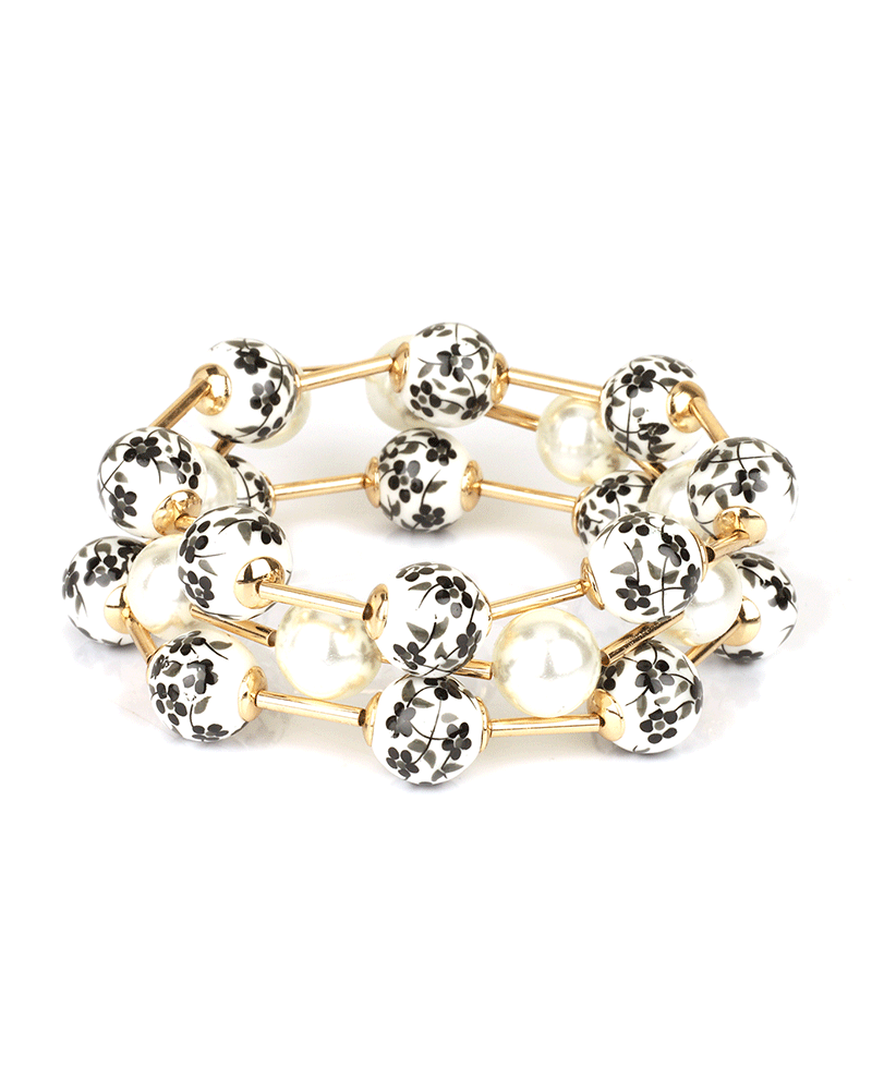 Ceramic & Pearl Bar Elastic Bracelet