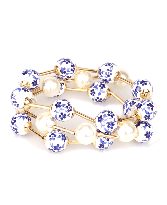 Ceramic & Pearl Bar Elastic Bracelet