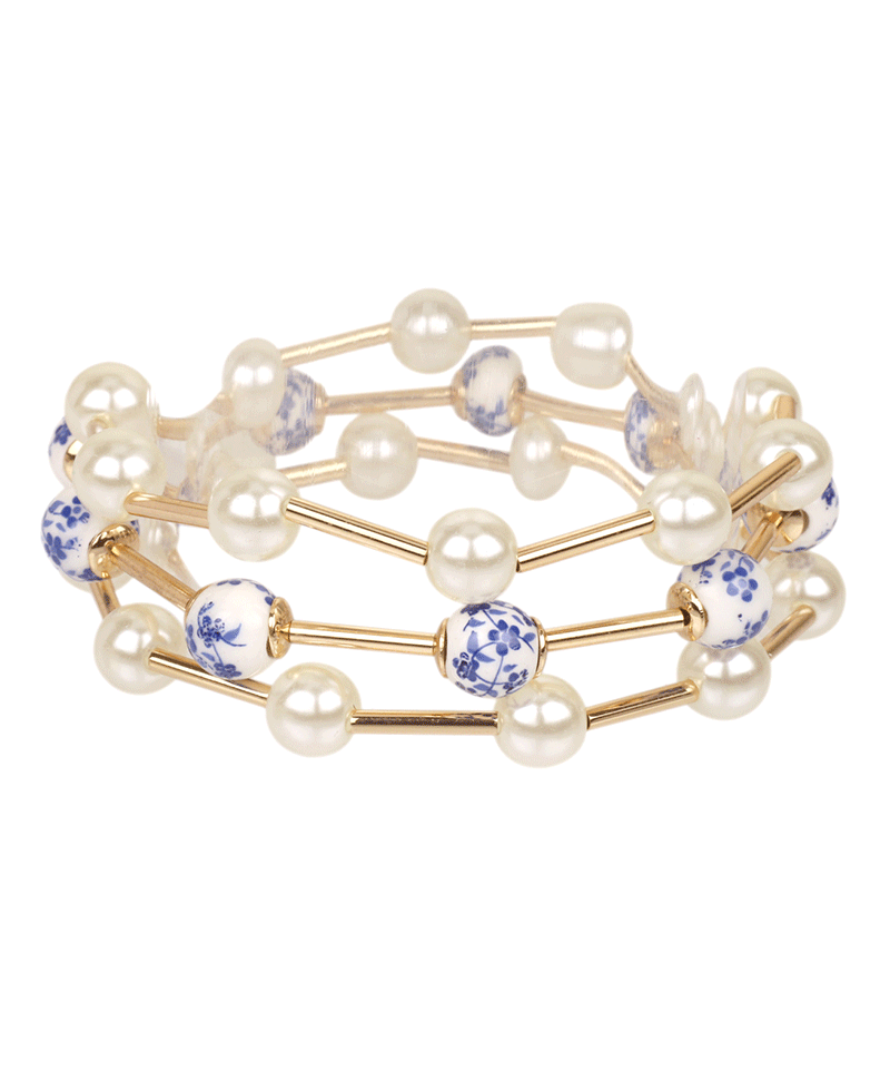 Ceramic & Pearl w/ Bar Elastic Bracelet