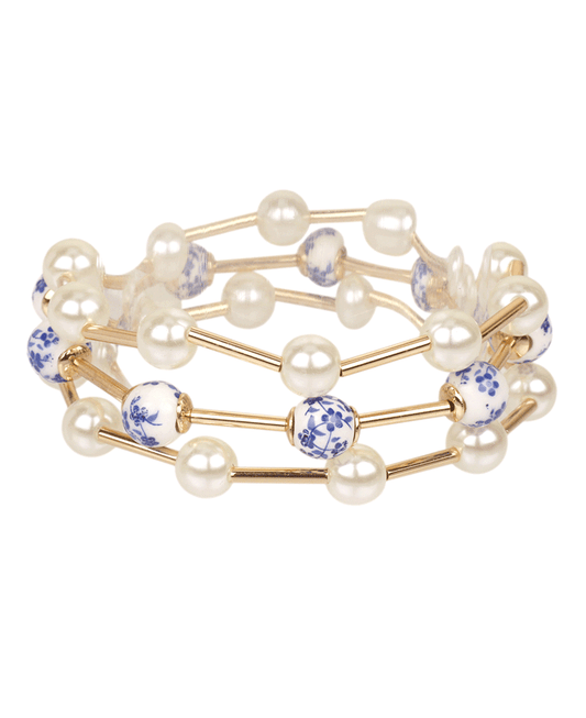 Ceramic & Pearl w/ Bar Elastic Bracelet
