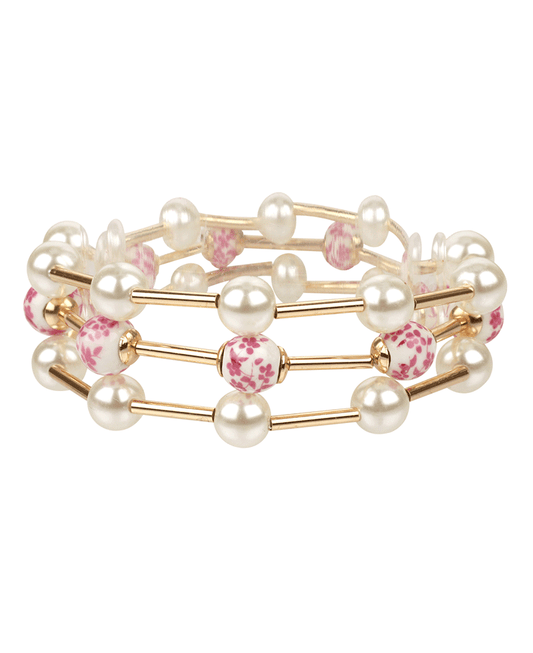 Ceramic & Pearl w/ Bar Elastic Bracelet