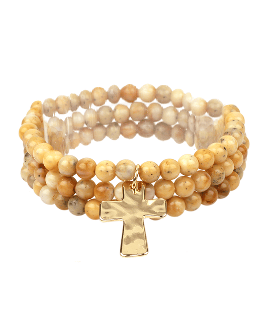 Resin Bead w/ Cross Multi Elastic Bracelet