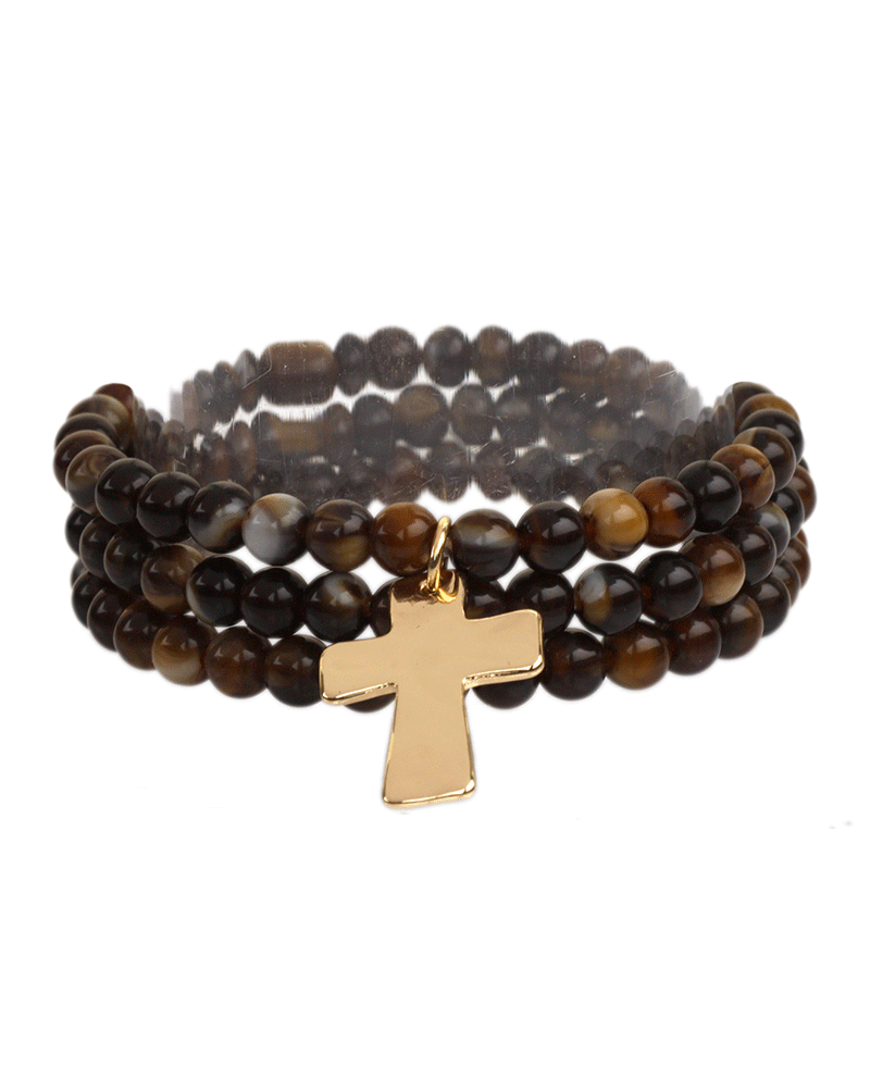 Resin Bead w/ Cross Multi Elastic Bracelet