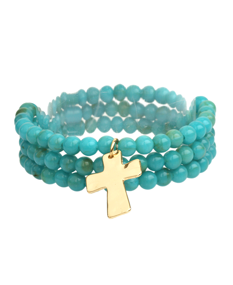 Resin Bead w/ Cross Multi Elastic Bracelet