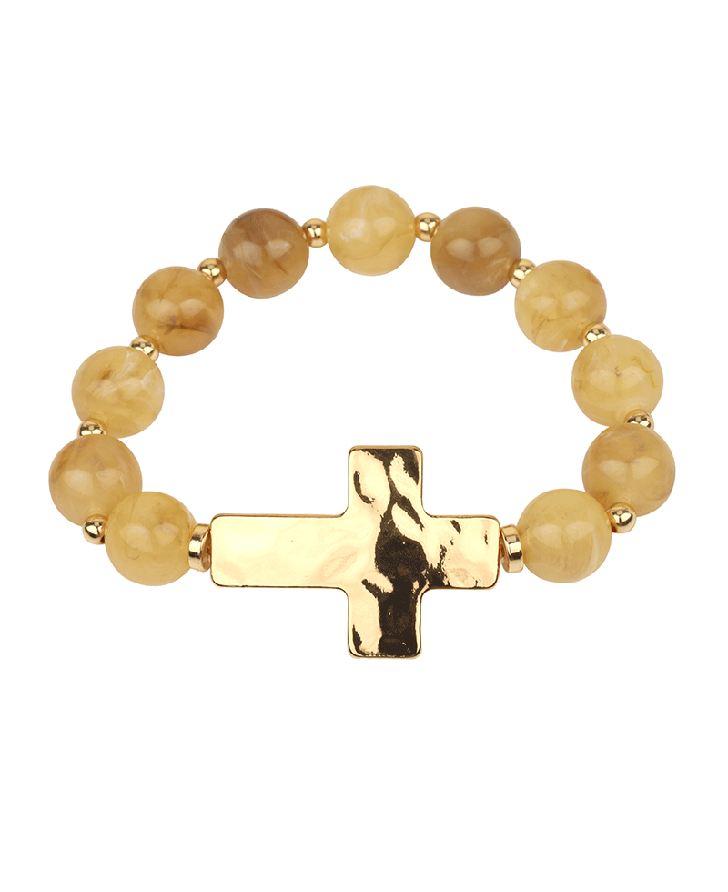 Resin Bead w/ Cross Elastic Bracelet