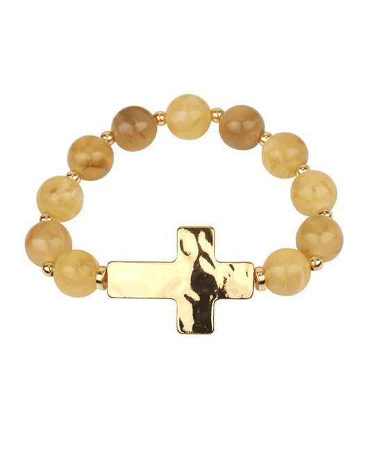 Resin Bead w/ Cross Elastic Bracelet