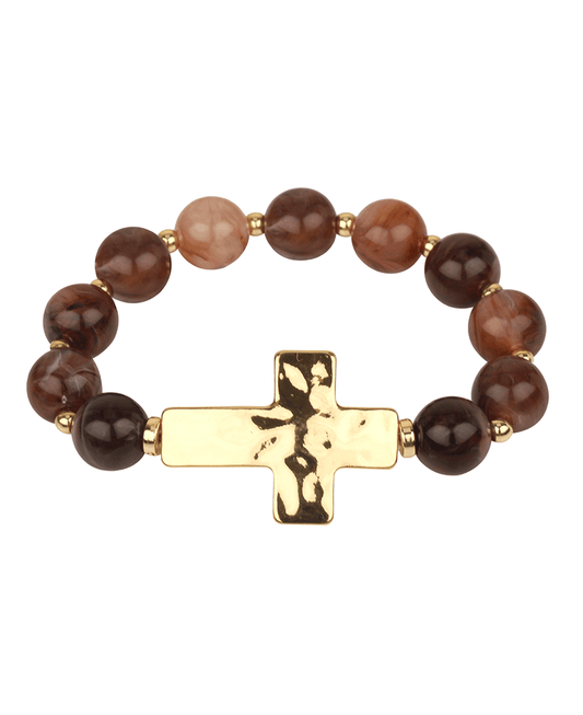 Resin Bead w/ Cross Elastic Bracelet