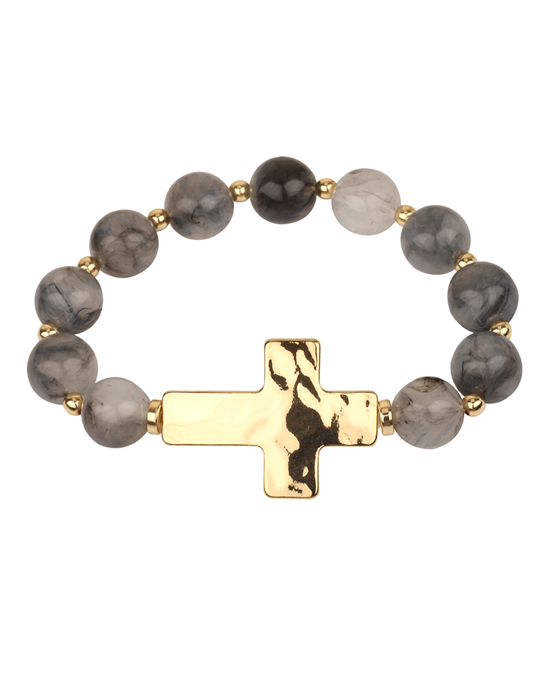 Resin Bead w/ Cross Elastic Bracelet