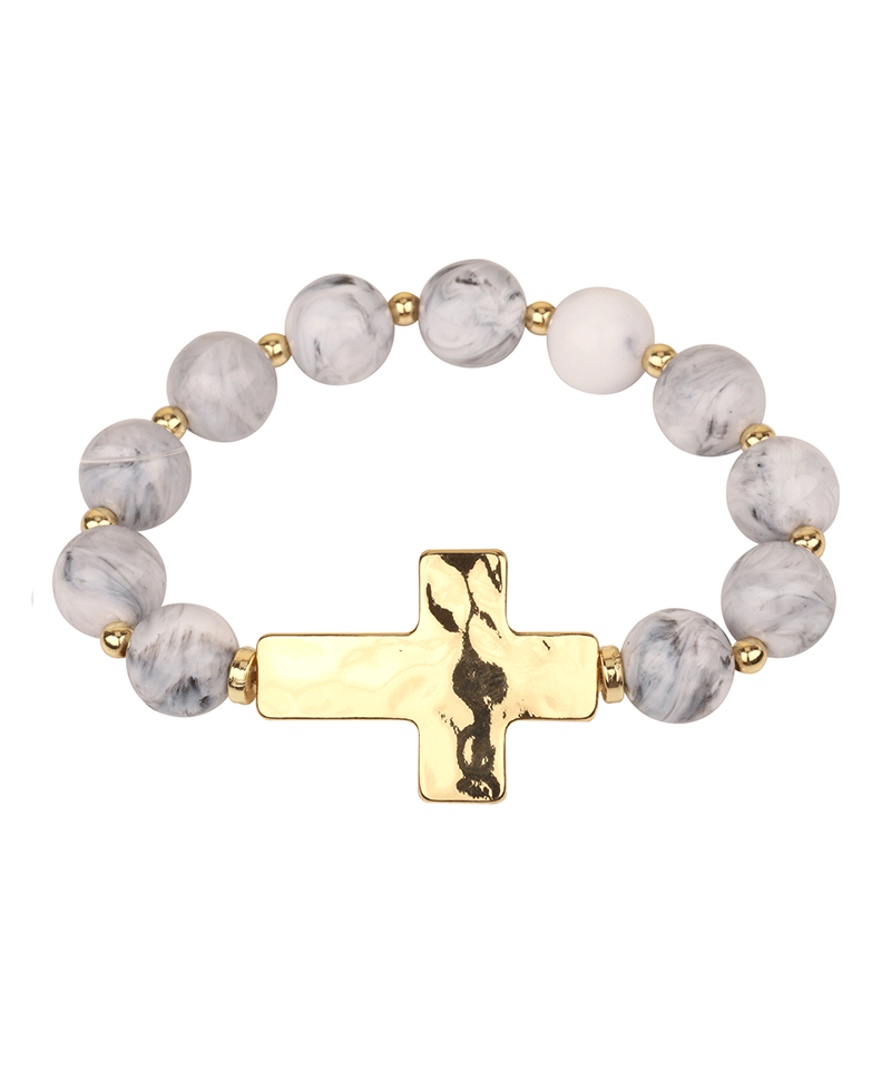 Resin Bead w/ Cross Elastic Bracelet