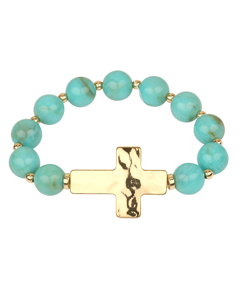 Resin Bead w/ Cross Elastic Bracelet
