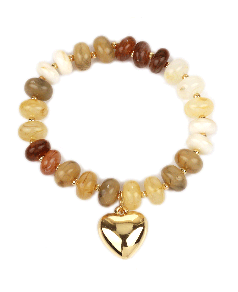 Marble Bead w/ Heart Elastic Bracelet