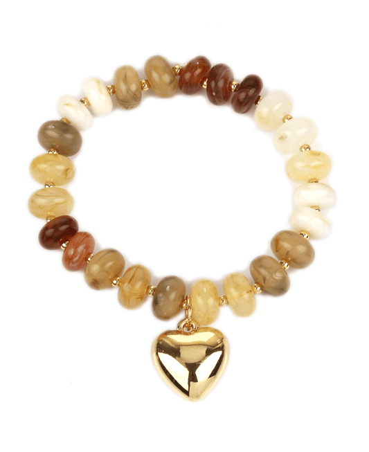 Marble Bead w/ Heart Elastic Bracelet