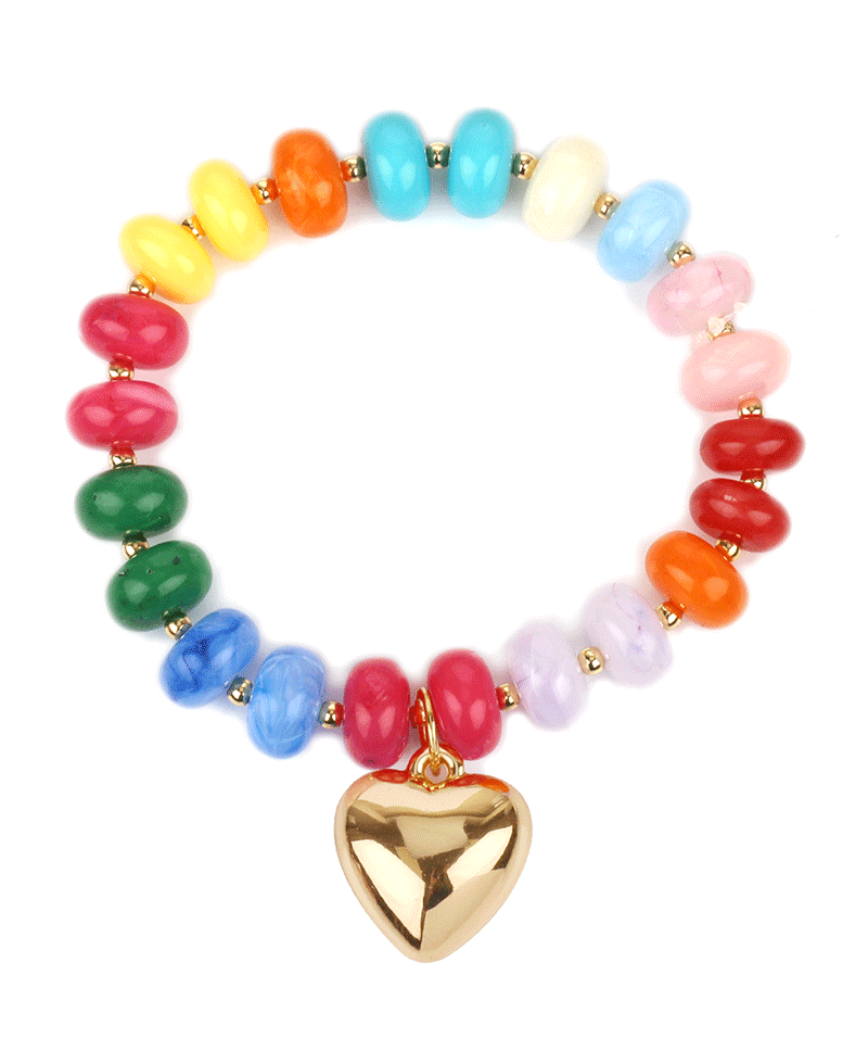 Marble Bead w/ Heart Elastic Bracelet