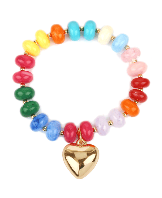 Marble Bead w/ Heart Elastic Bracelet