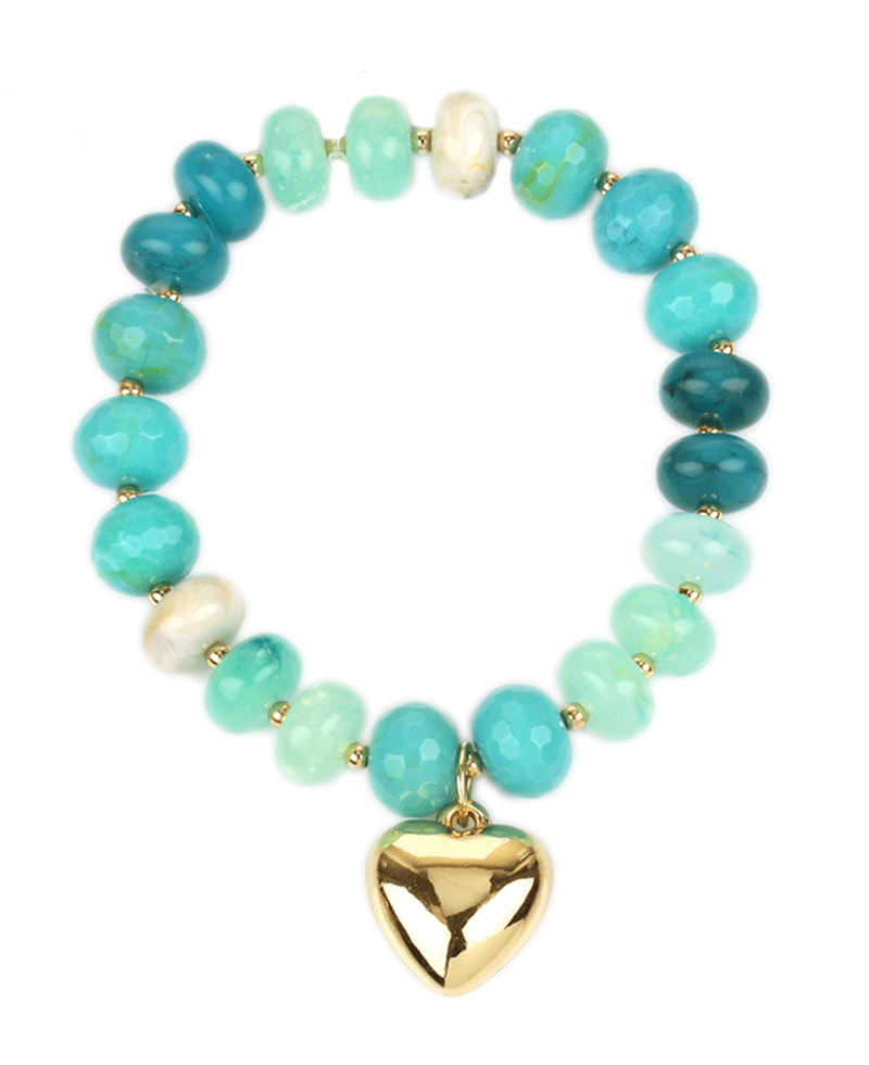 Marble Bead w/ Heart Elastic Bracelet