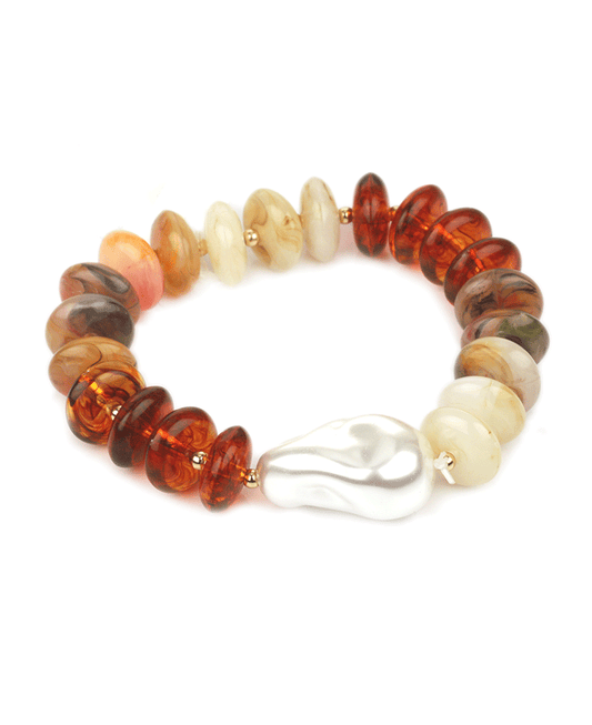 Marble Bead w/ Pearl Elastic Bracelet