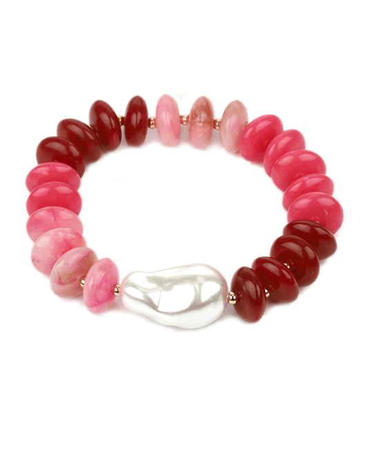 Marble Bead w/ Pearl Elastic Bracelet