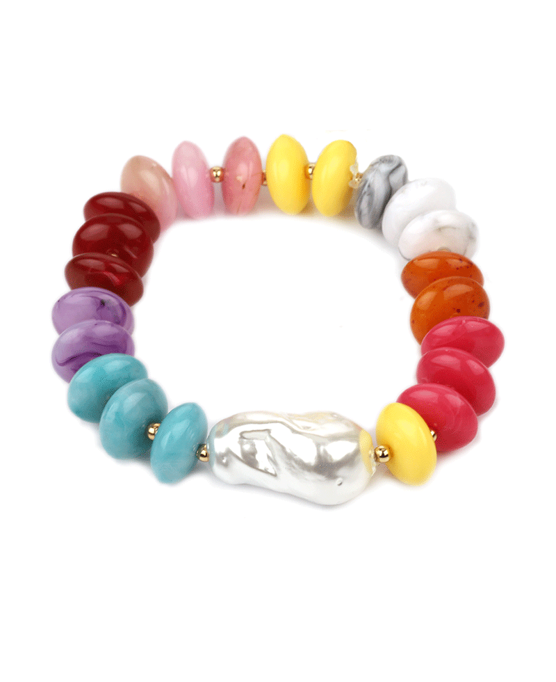 Marble Bead w/ Pearl Elastic Bracelet