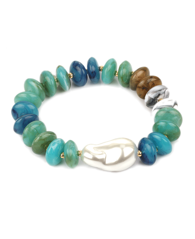 Marble Bead w/ Pearl Elastic Bracelet