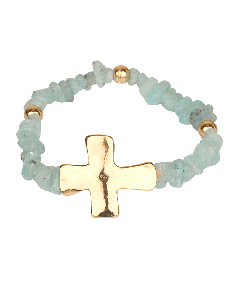 Cross Accent Bead Elastic Bracelet