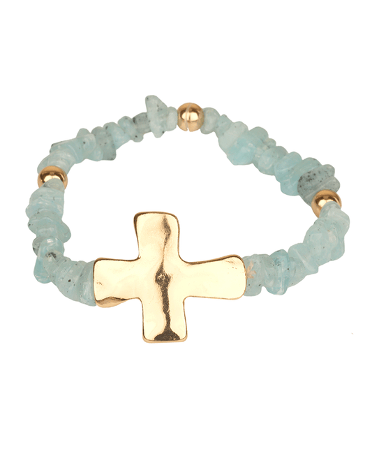 Cross Accent Bead Elastic Bracelet
