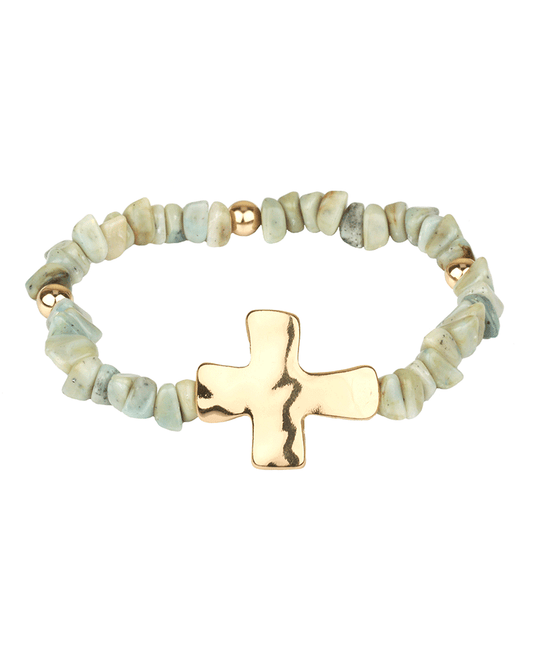 Cross Accent Bead Elastic Bracelet