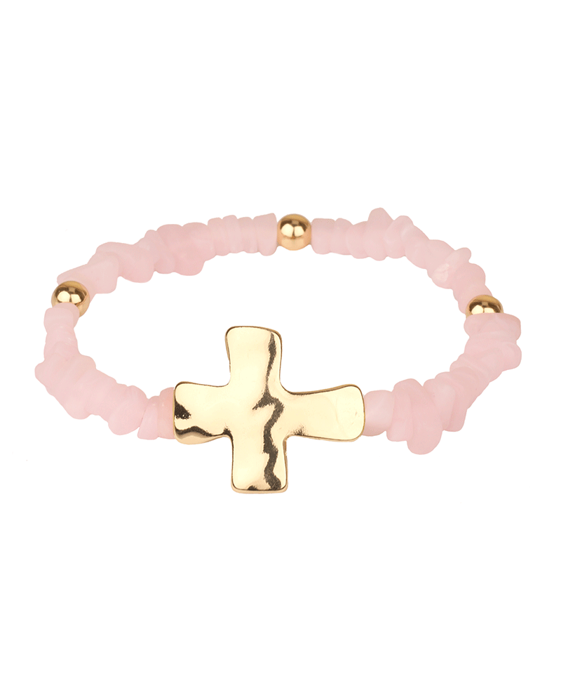 Cross Accent Bead Elastic Bracelet