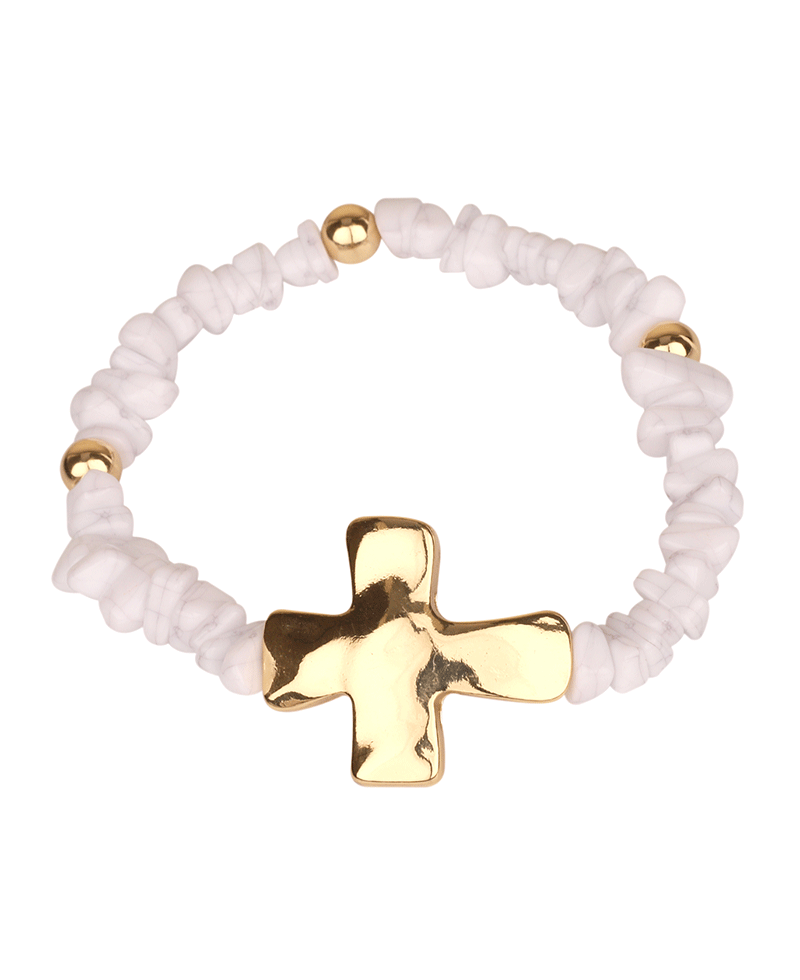 Cross Accent Bead Elastic Bracelet