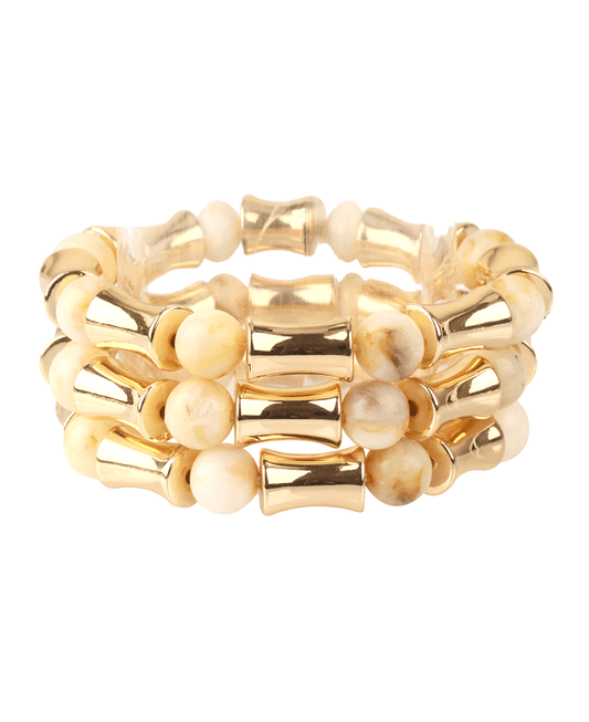 Marble Bead Bamboo Shape Multi Elastic Bracelet