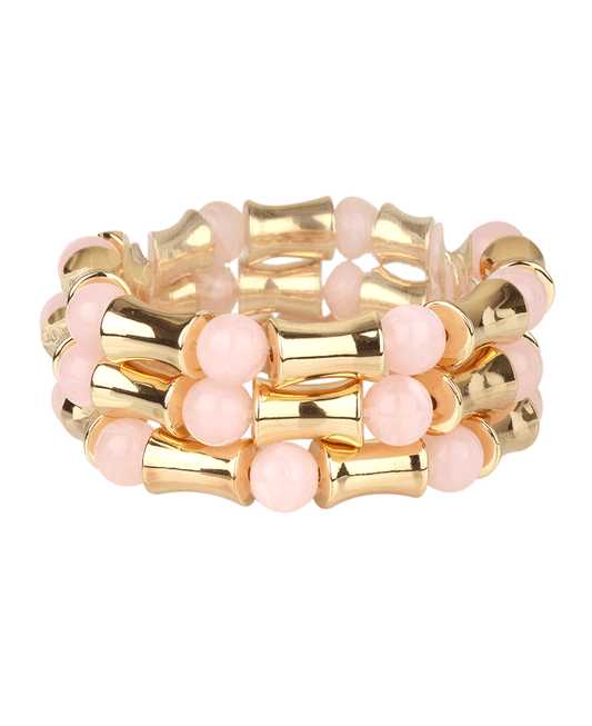 Marble Bead Bamboo Shape Multi Elastic Bracelet