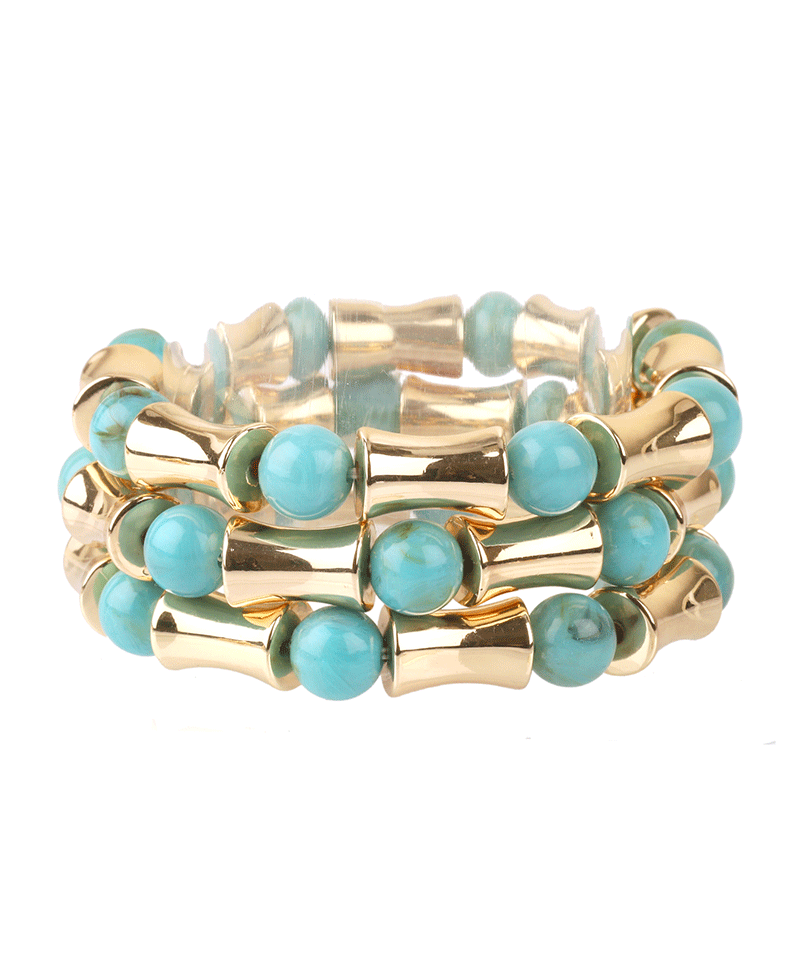 Marble Bead Bamboo Shape Multi Elastic Bracelet