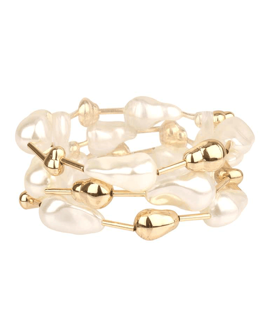 Pearl & CCB w/ Bar Elastic Bracelet