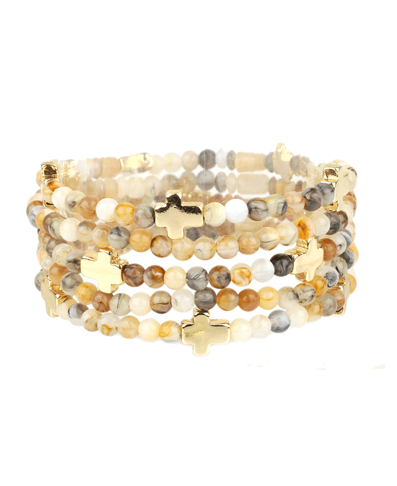 Multi Marble Bead w/ Cross Bracelet