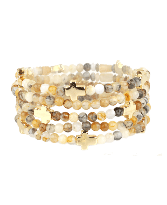 Multi Marble Bead w/ Cross Bracelet