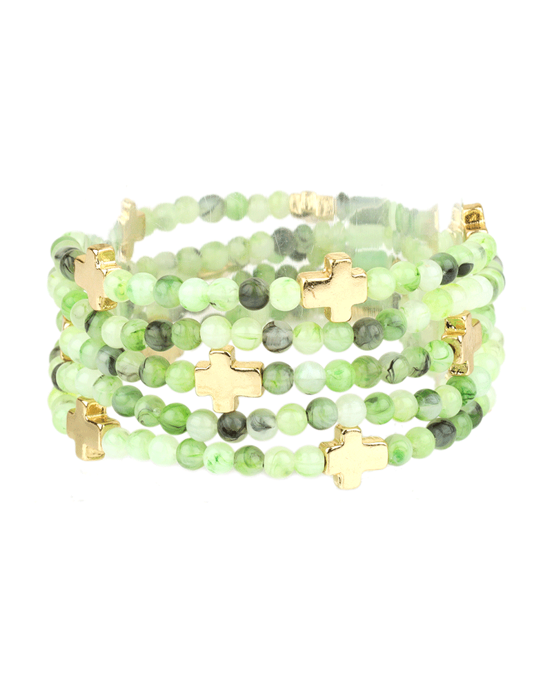 Multi Marble Bead w/ Cross Bracelet