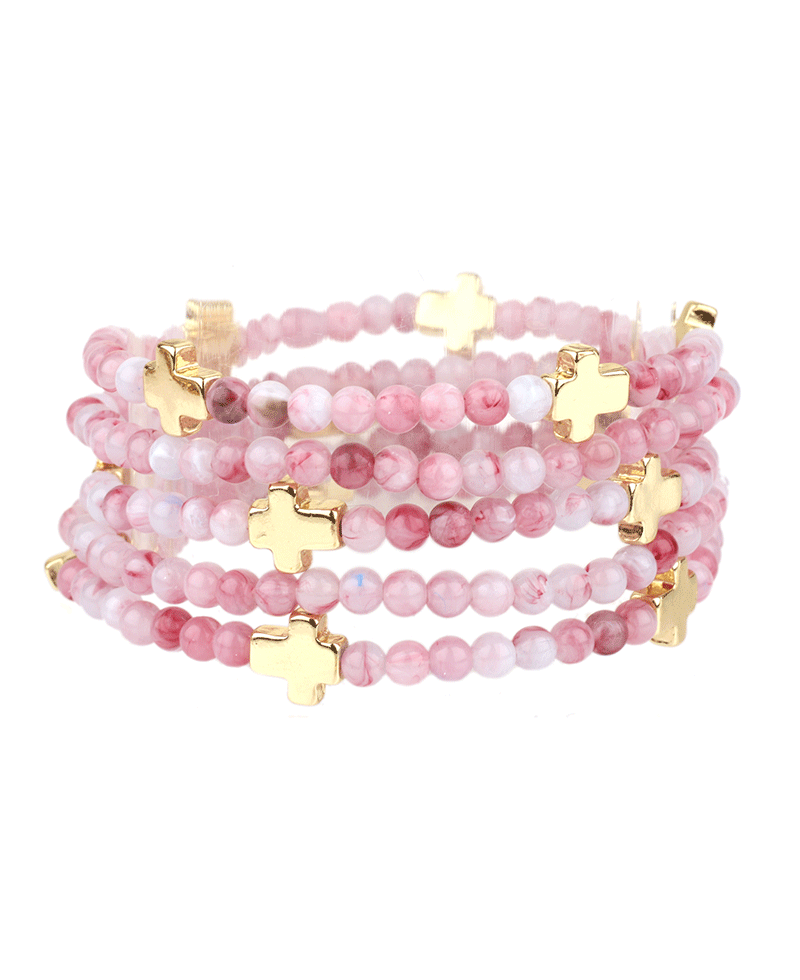 Multi Marble Bead w/ Cross Bracelet