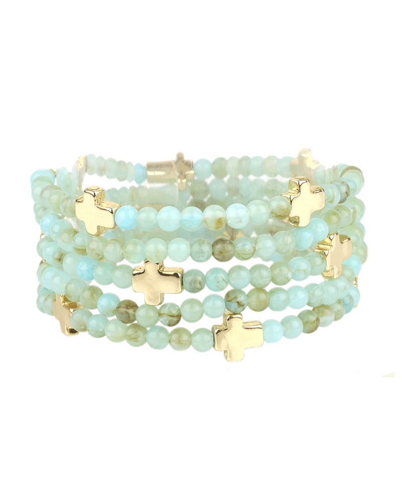 Multi Marble Bead w/ Cross Bracelet