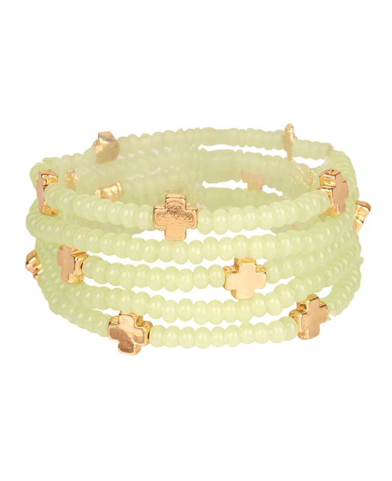 Glass Bead w/ Cross Multi Elastic Bracelet