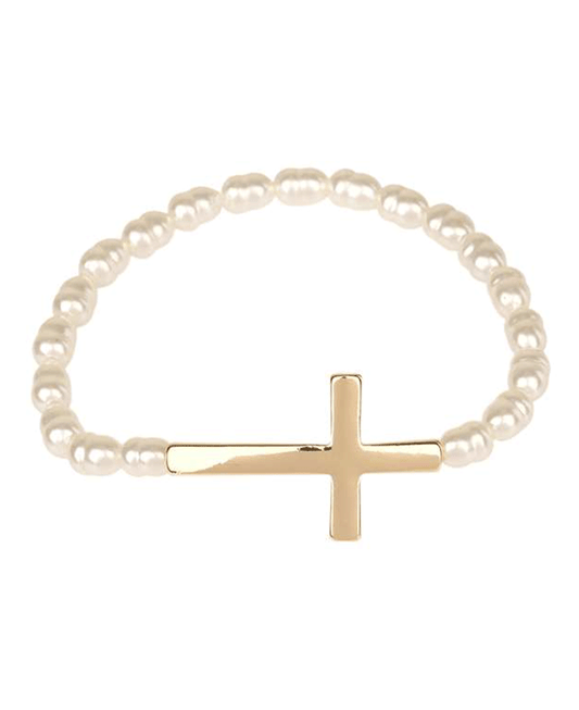 Metal Cross Pearl Elastic Bracelet