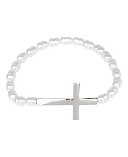 Metal Cross Pearl Elastic Bracelet