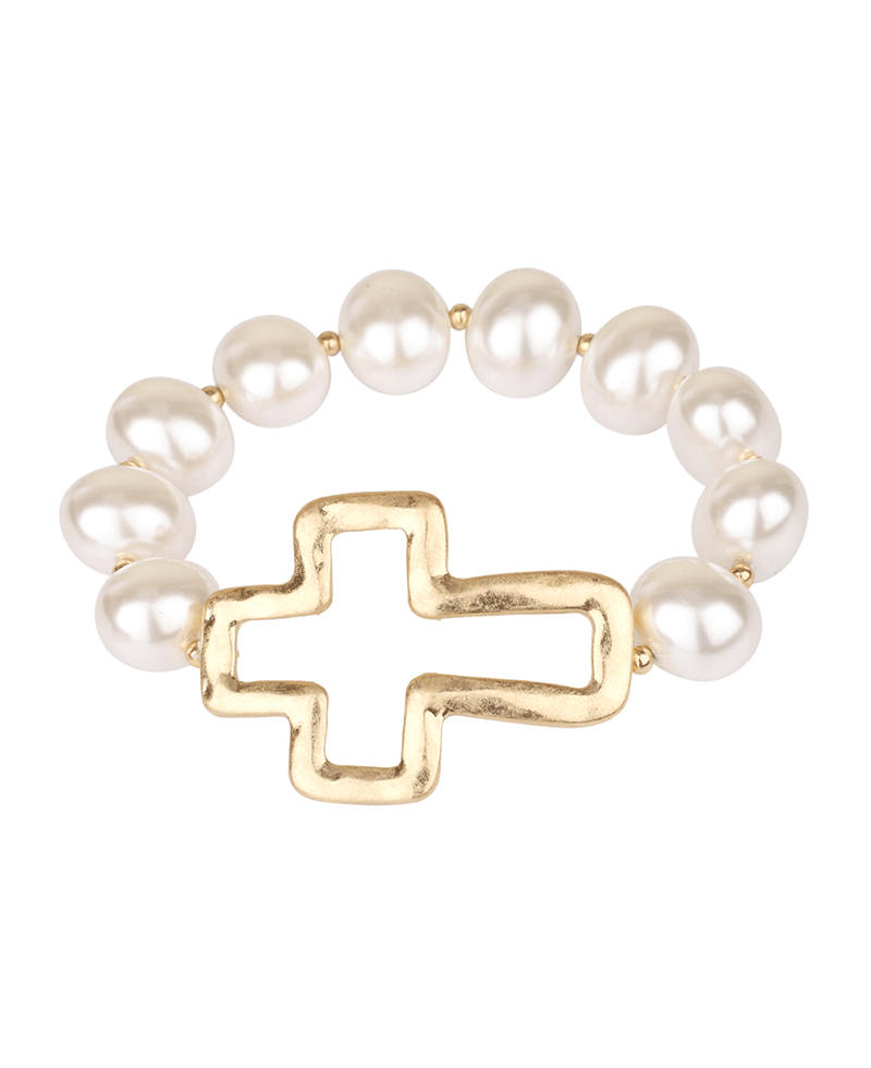 Metal Cross Pearl Elastic Bracelet