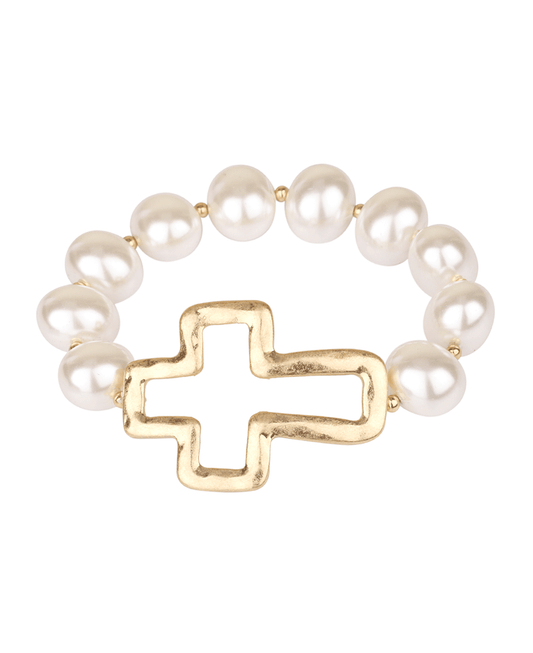 Metal Cross Pearl Elastic Bracelet