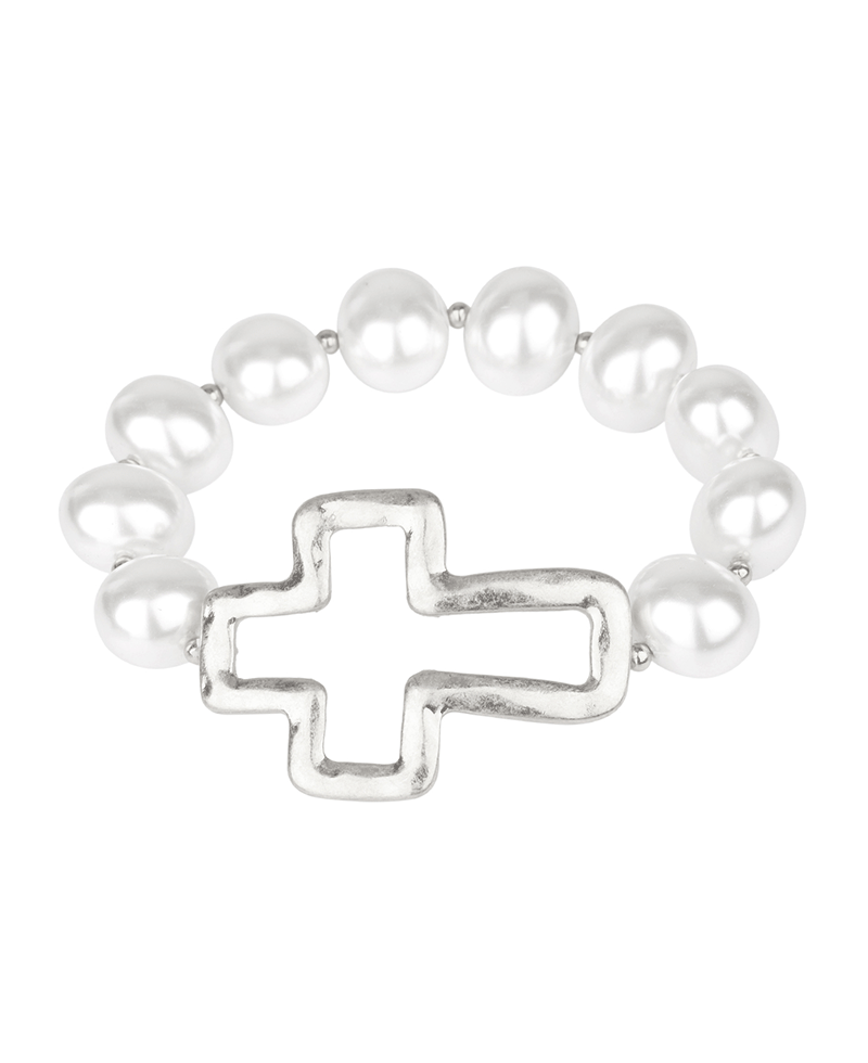 Metal Cross Pearl Elastic Bracelet