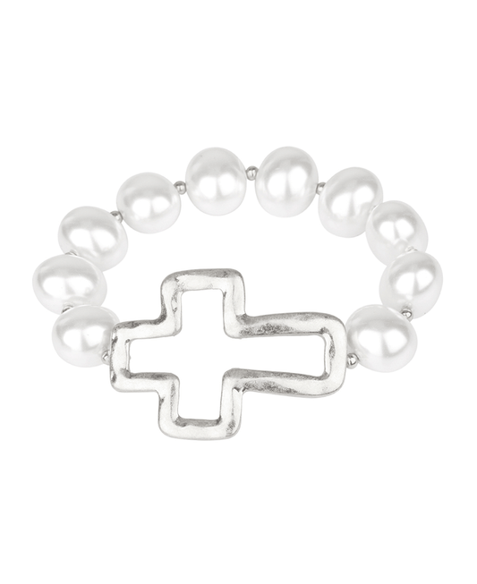 Metal Cross Pearl Elastic Bracelet