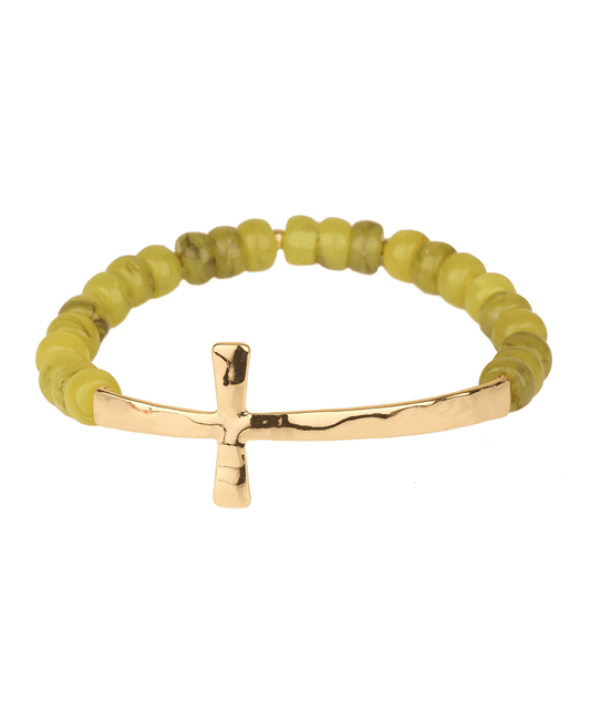 Metal Cross Marble Elastic Bracelet