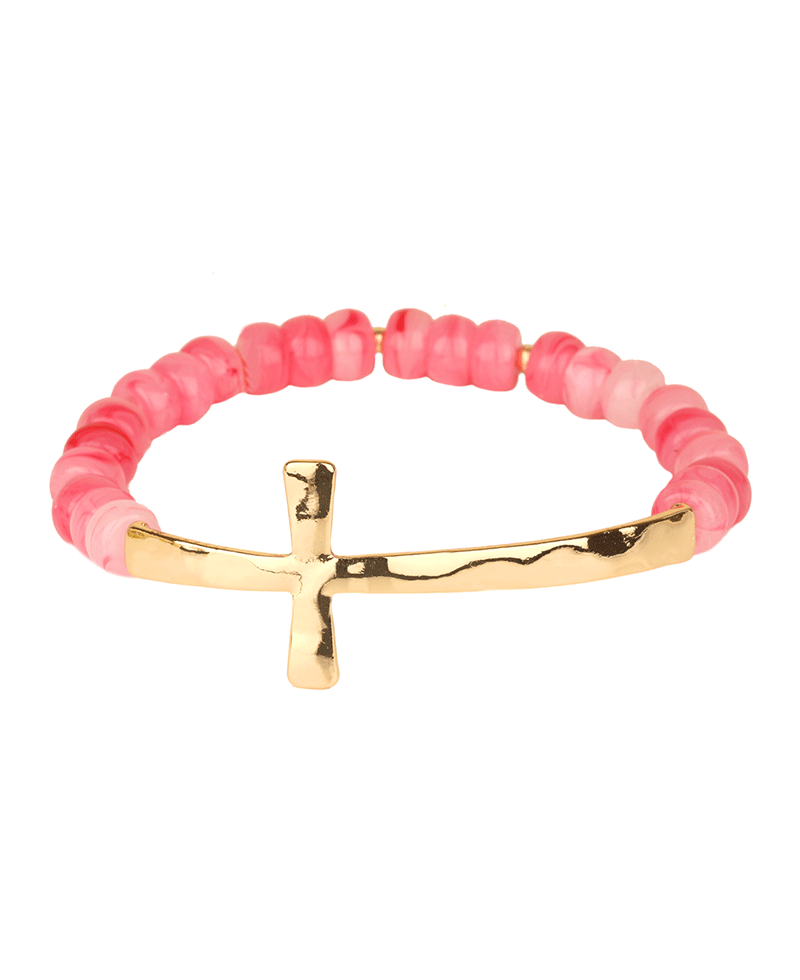 Metal Cross Marble Elastic Bracelet