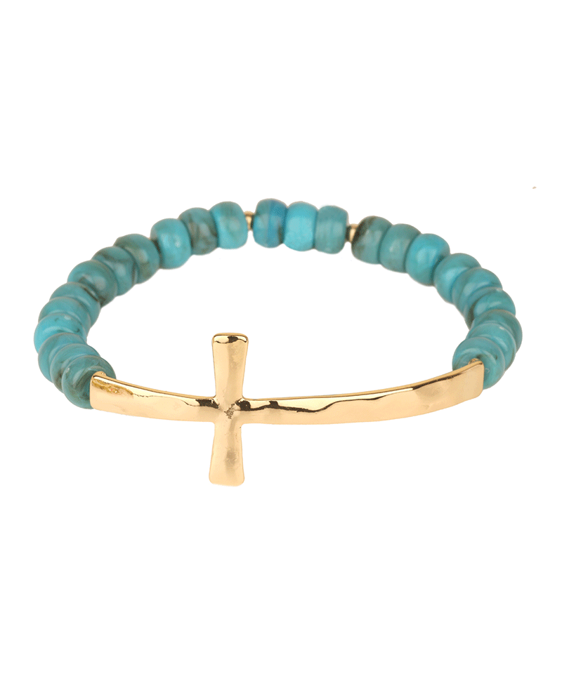 Metal Cross Marble Elastic Bracelet