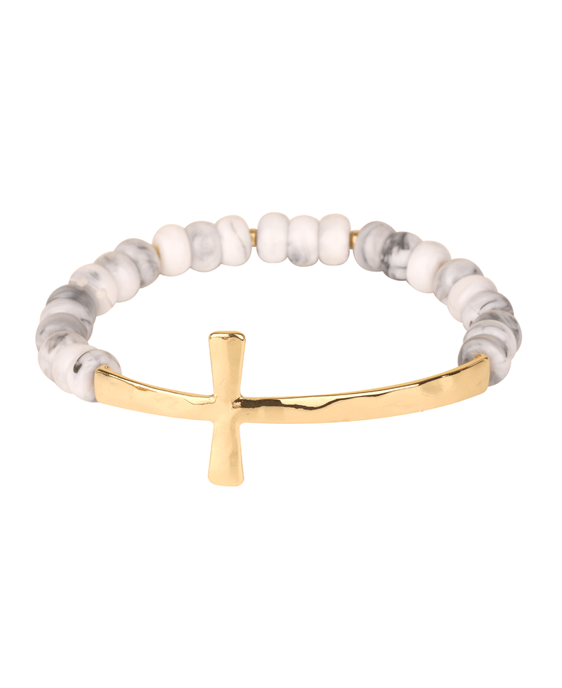 Metal Cross Marble Elastic Bracelet