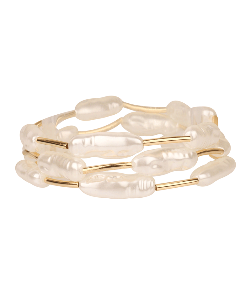 Organic Shape Pearl & Bar Elastic Bracelet